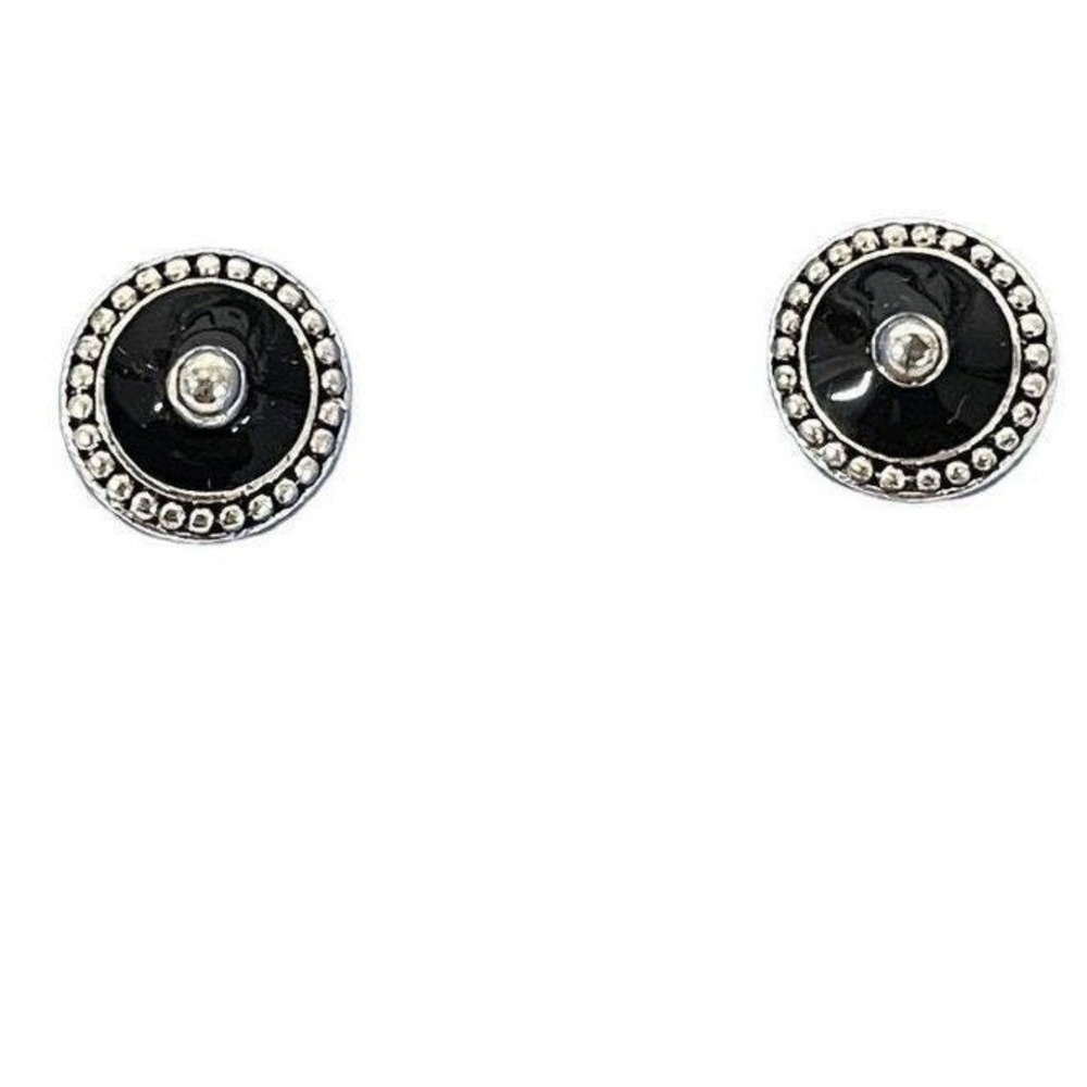 Avon Earrings Women OS Black Silver Tone Enamel Beaded Round Studs